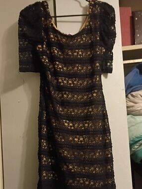 Liberty Love Black Lace Midi Dress with Nude Underlay